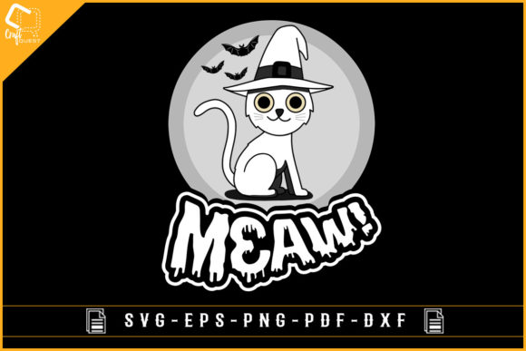 Meaw Funny Halloween Cat Sublimation Graphics for Crafts